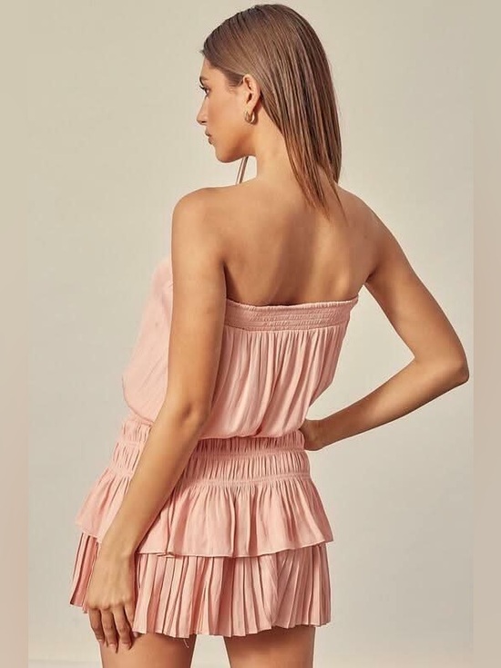 Pants Store Strapless Blouson Tiered Mini Dress - Pink - Picture 2 of 9